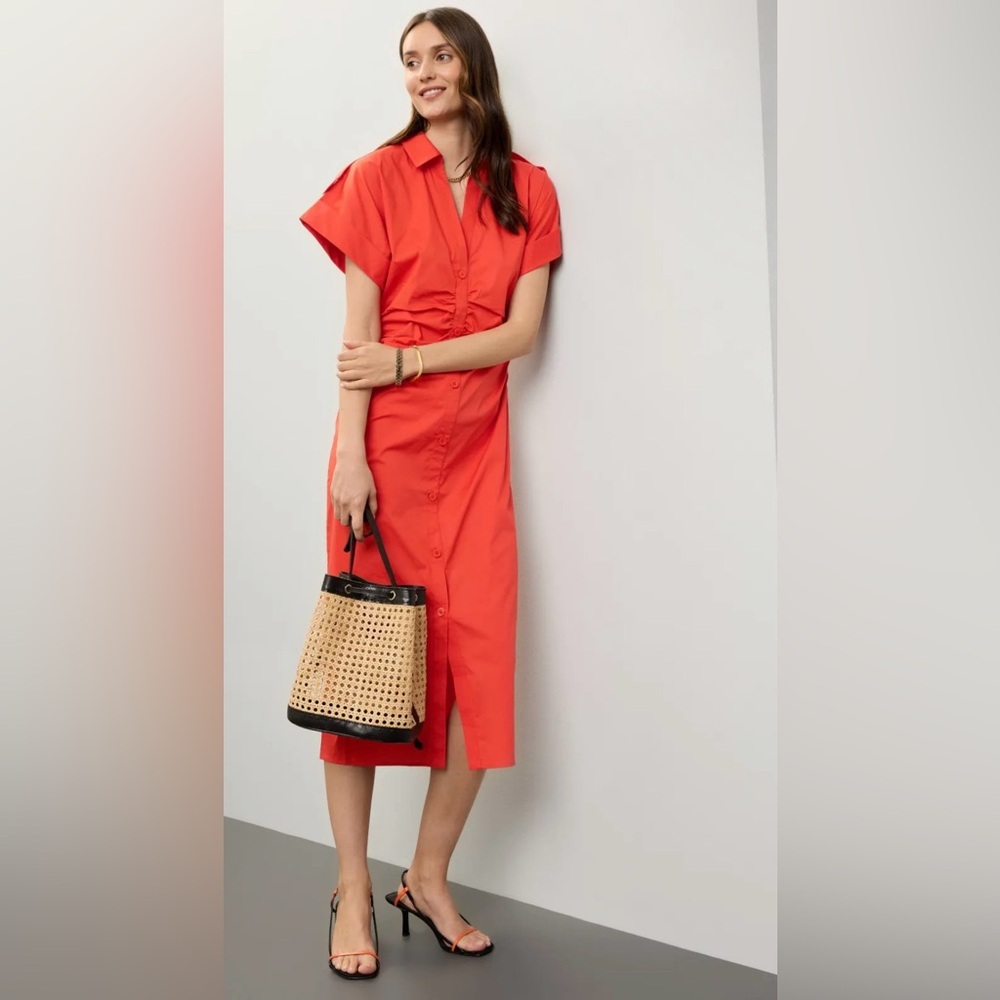 Saunders Bright Red Button-Front Midi Shirt Dress